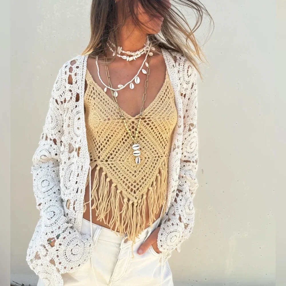 Zara | Crochet Fringe Crop Top Size Medium